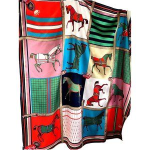 New Equestrian Square Scarf Shawl Wrap Horse Geometric Design Multicolor 36" SQ.